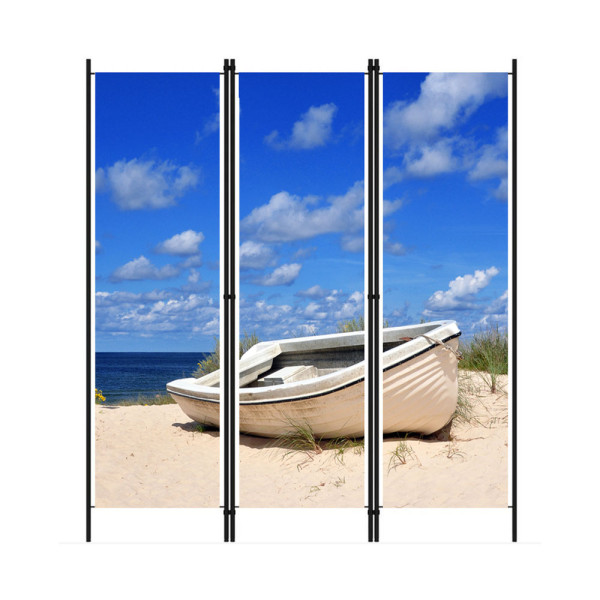 Exklusives Foto Paravent Strandboot | Düne  Hochwertiger Raumteiler | Trennwand