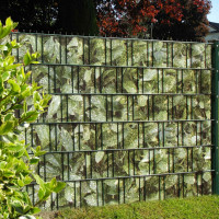 Bedruckte Sichtschutzstreifen für Gittermattenzaun, Motiv Aukub Hecke Anwendung Zaun