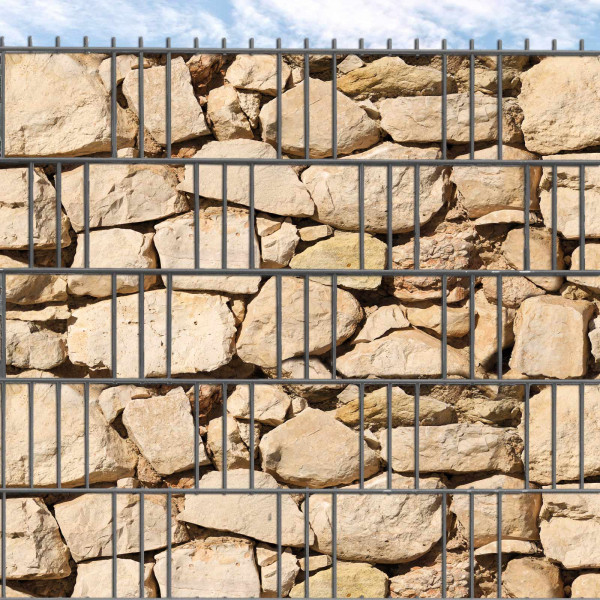 Hart-PVC Sichtschutz für den Gitterzaun bedruckt Ibiza Steinmauer