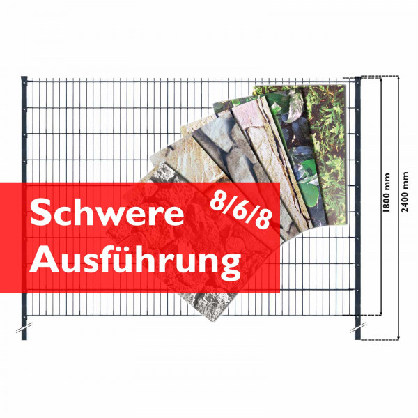 Doppelstabmattenzaun Set schwere Ausführung inklusive Hart-PVC print Streifen