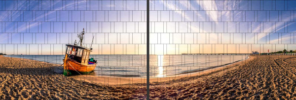 Panorama Zaun-Sichtschutz Motiv Boot am Strand 180cm x 510cm